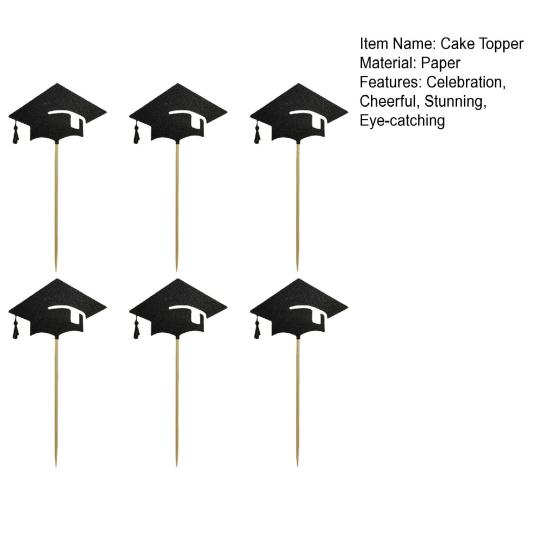 6 Pcs Graduation Cake Toppers Mini Grad Cap Cupcake Toppers Black Glitter Food
