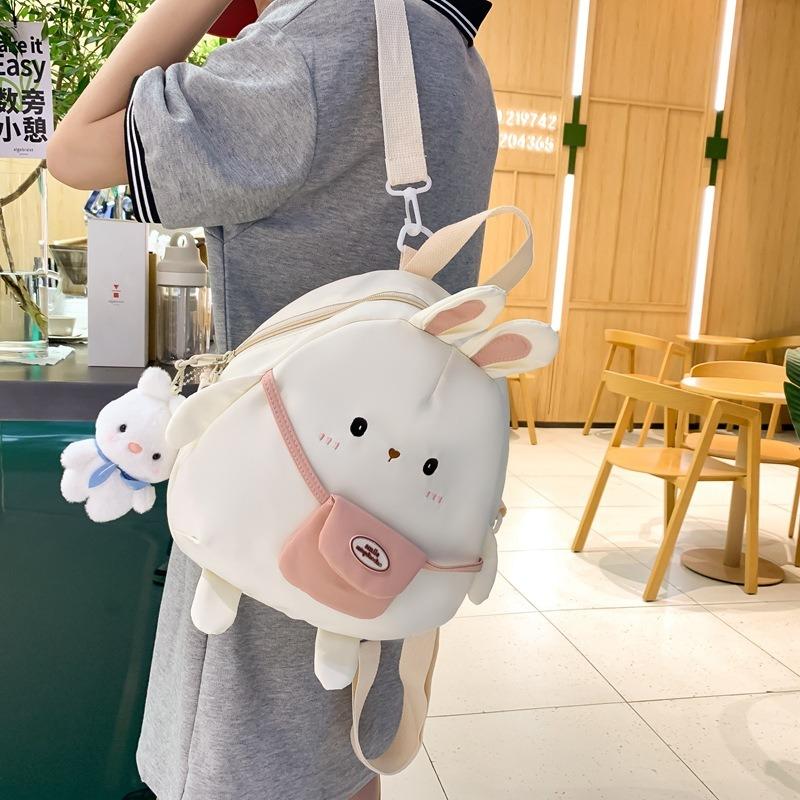 Cute Rabbit Backpack Women's Large Capacity Cartoon Funny Canvas Crossbody Bag Soft Girl Student School Bag