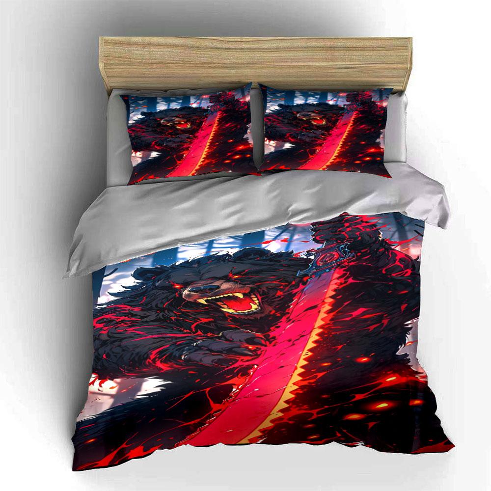 Growling bear, fiery sword. Bedding sets Duvet cover sets Duvet covers Pillowcases(1 * Duvet Cover 2 * Pillowcases without duvet insert)