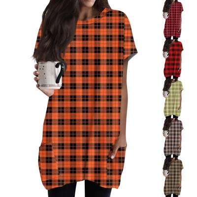 Женская модная повседневная футболка с коротким рукавом и круглым вырезом с принтом и двумя карманами