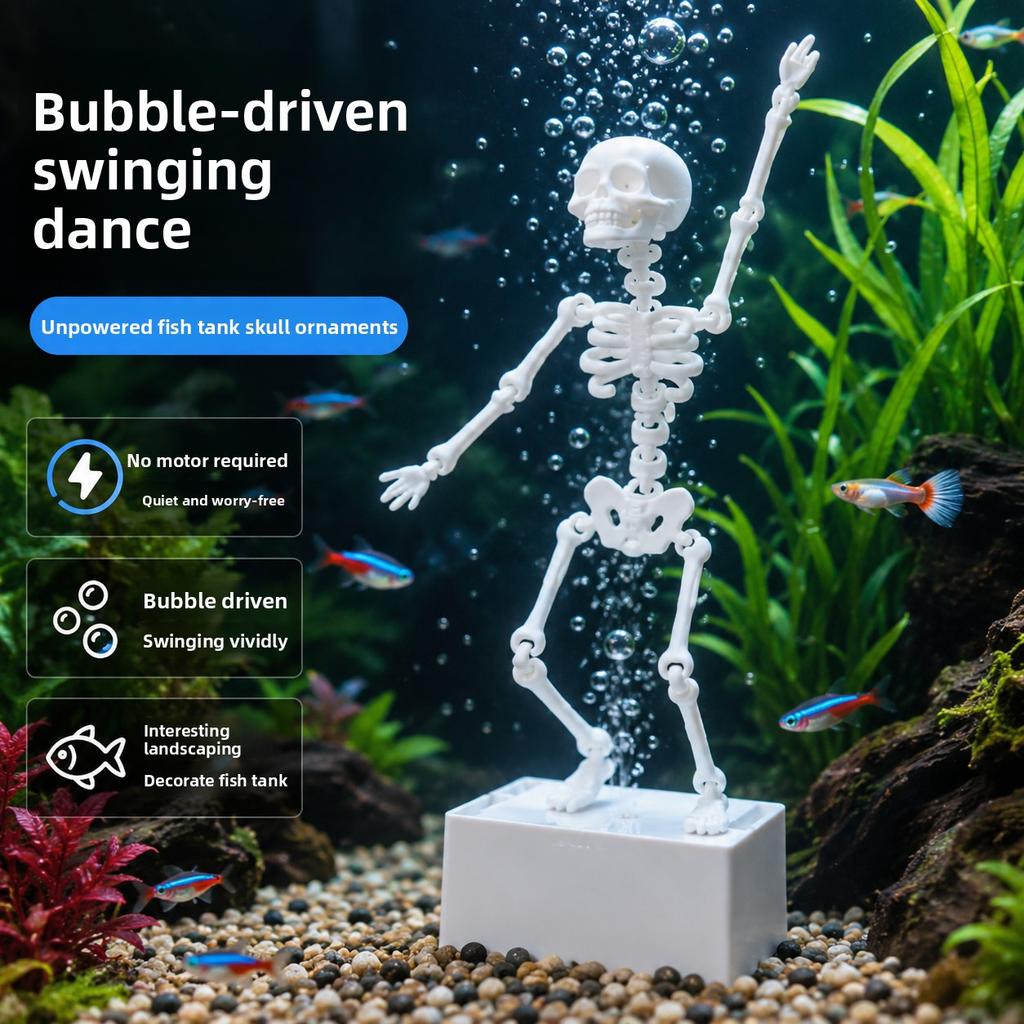 Fish Tank Skeleton Creative Ornament For Landscaping, Like Mj Dancing, Swinging Skeleton Can Move And Oxygenate