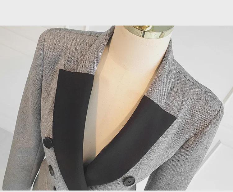 Осень 2023 Женский клетчатый костюм-двойка: Узкая куртка и брюки в стиле колор-блок