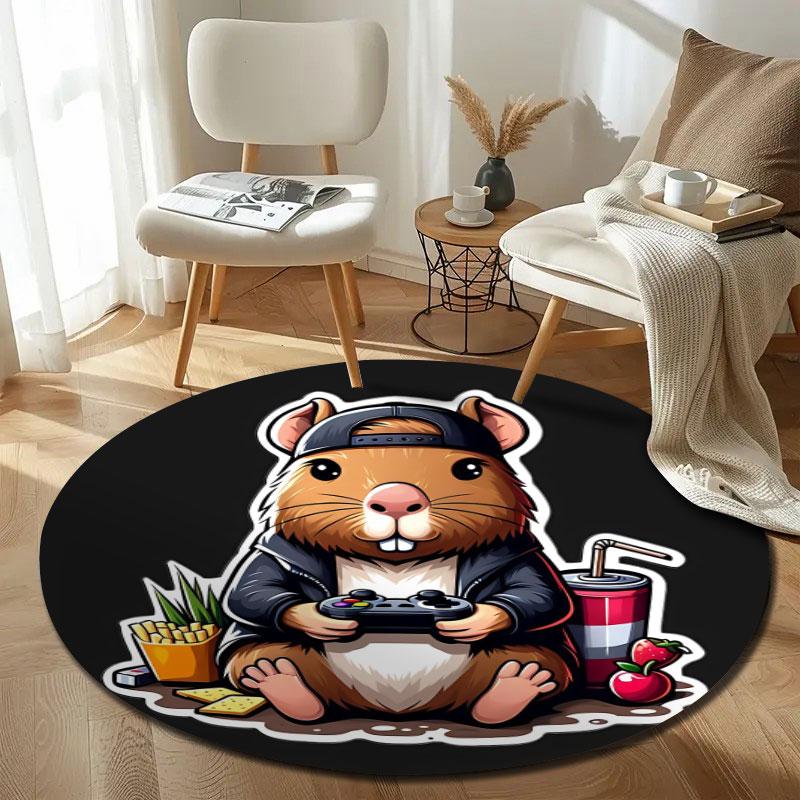 Minimalist Round Cat Multicolor Floor Rug, Non-Slip Floor Mat for Nursery
