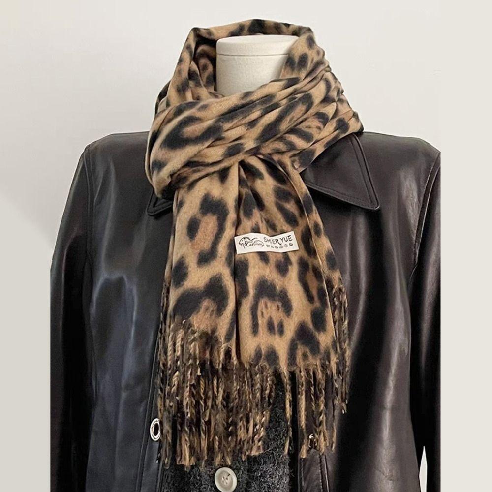 Leopard Winter Warm Scarf Imitation Cashmere Foulard Pashmina Hijabs for Women Man