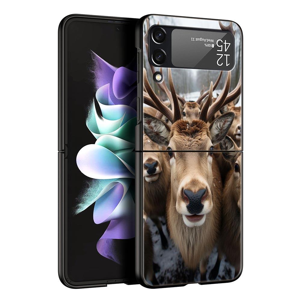 Чехол для телефона с рисунком «Селфи животных» Для Samsung Galaxy Z Flip3 Flip4 Flip5 PC Бамперная оболочка Для Z Flip 3 4 5 Черная Жесткая Складная Крышка