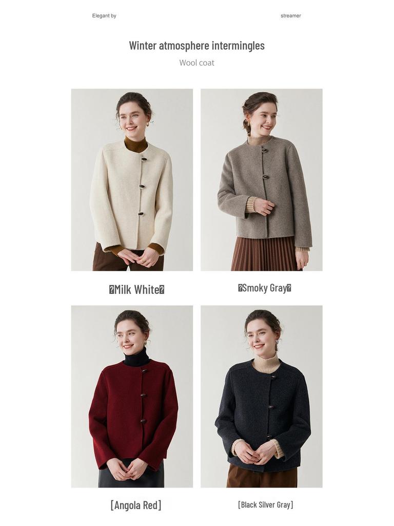 Women's High-End Wool Tweed Coat - Autumn/Winter 2025, Double-Faced and Loose Fit with a Round Neck In Little Fragrance Style