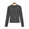 Женская пикантная американская футболка-henley из бархата – Теплая, с пуговицами, с длинным рукавом для осени/зимы, облегающий базовый слой