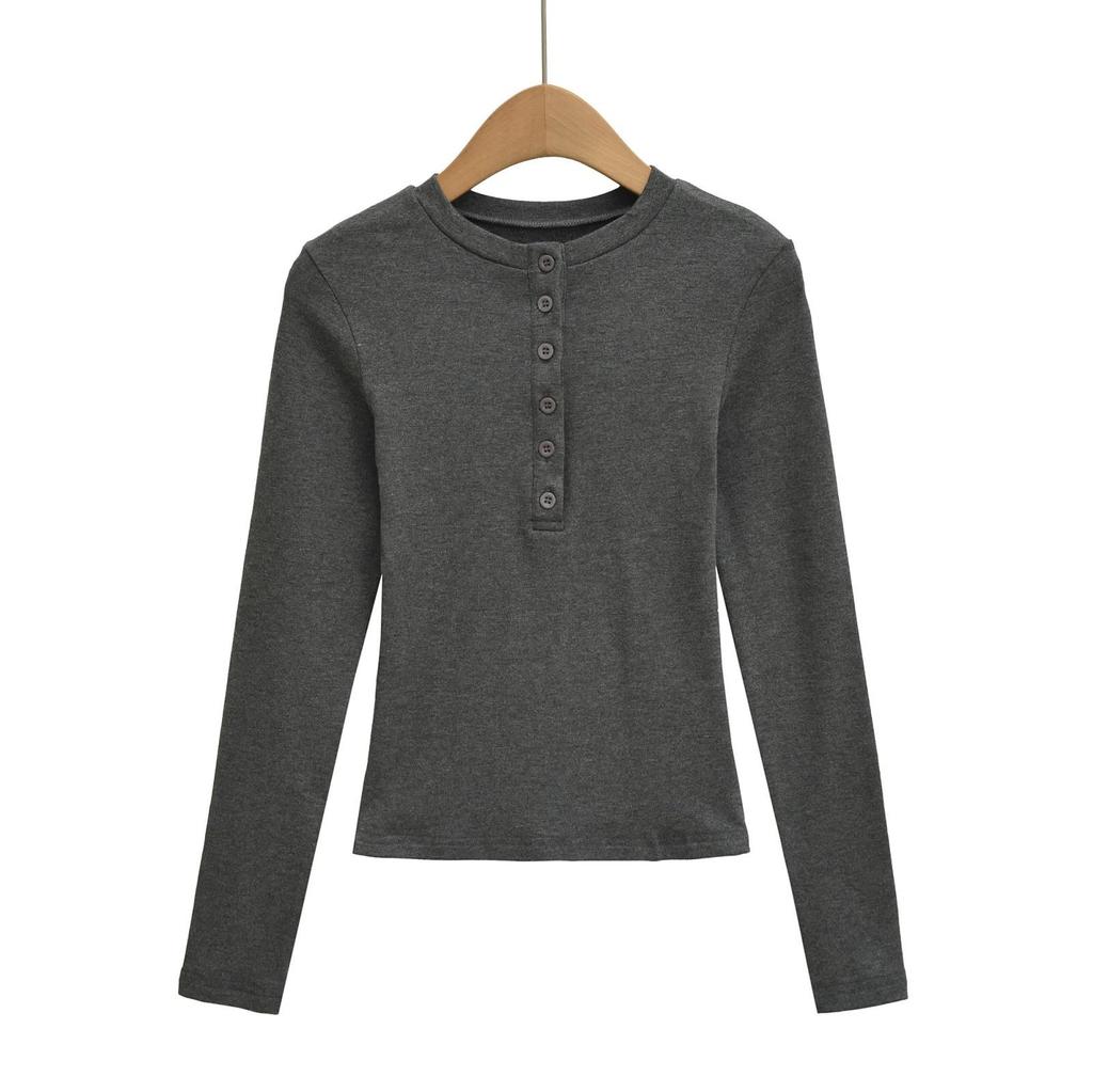Женская пикантная американская футболка-henley из бархата – Теплая, с пуговицами, с длинным рукавом для осени/зимы, облегающий базовый слой