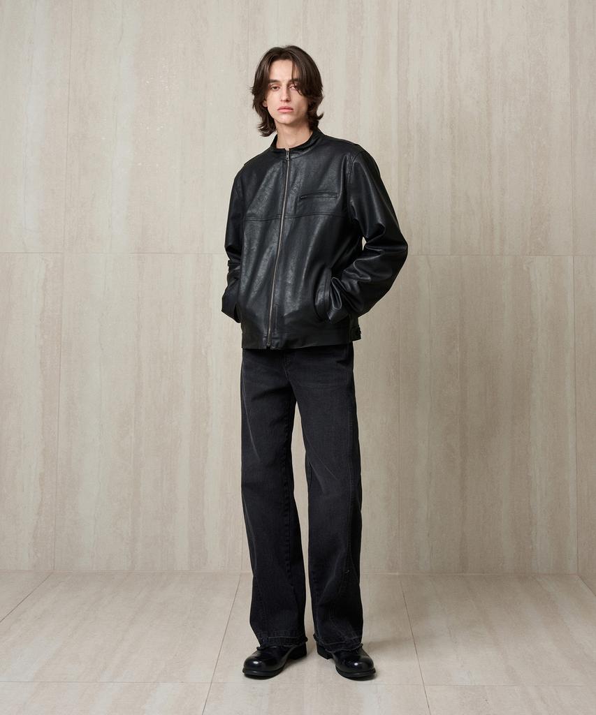 Rerhee Men Faux Leather Biker Jacket Black