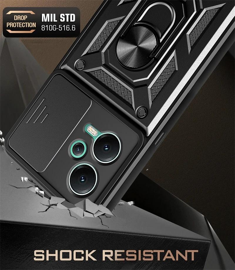 Armor Phone Case For Redmi Note 12 Pro Plus Turbo 13 K70 A3 13C 12S 4G 5G Slide Camera Lens Protection Car Holder Stand Cover
