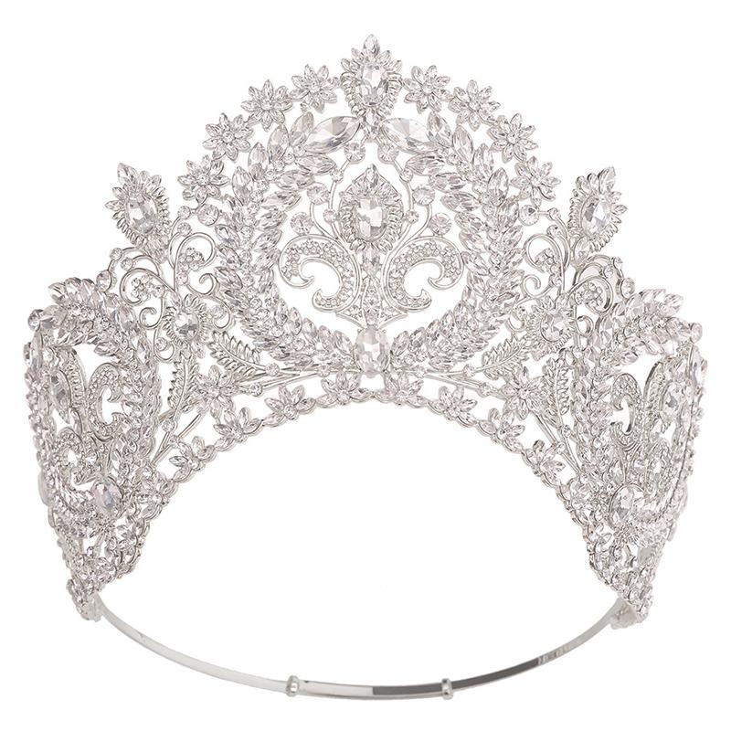 Baroque Round High Diadem Bridal Crown Pageant Miss Tiaras Headdress Bride Wedding Dress Hair Jewelry Accessories