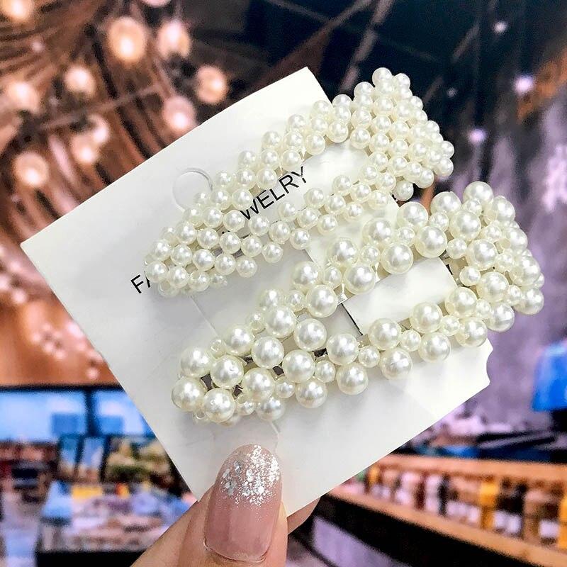 Новая корейская заколка для волос с жемчугом для женщин и девочек, заколка для волос с геометрическим рисунком, заколки с плетеным жемчугом, боковой зажим, головные уборы, модные аксессуары для волос