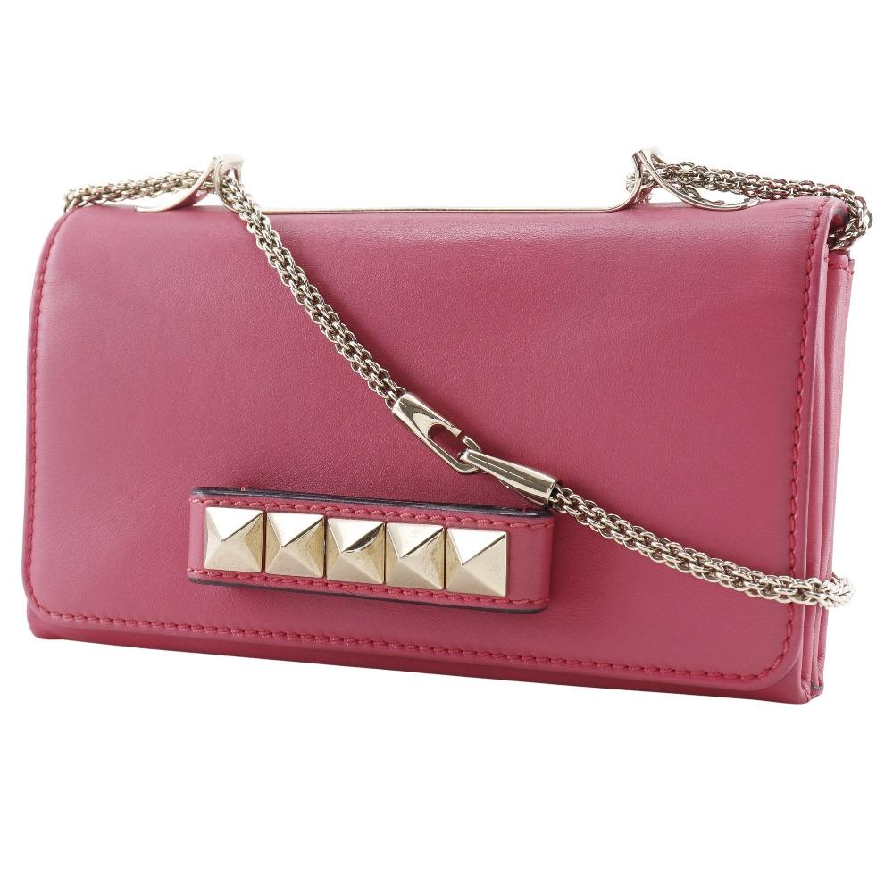 Valentino VaVaVoom Shoulder Bag Rock Studs ChainShoulder Pink Lambskin Women Used