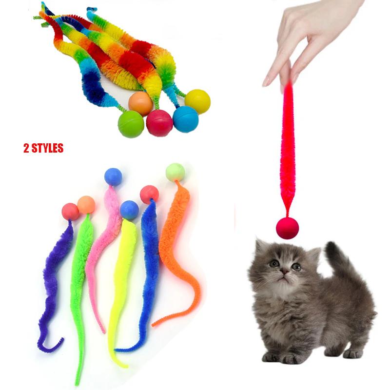 Интерактивные игрушки для кошек Tickle Cat Разноцветный прыгающий мячик Товары для питомцев Пазл Дразнилка Домашняя кошка Червь Гусеница Эластичная игрушка