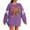 Ladies' Christmas Printed Bow Round Neck Long Sleeved Loose Pullover Sweater Sweatshirt Top