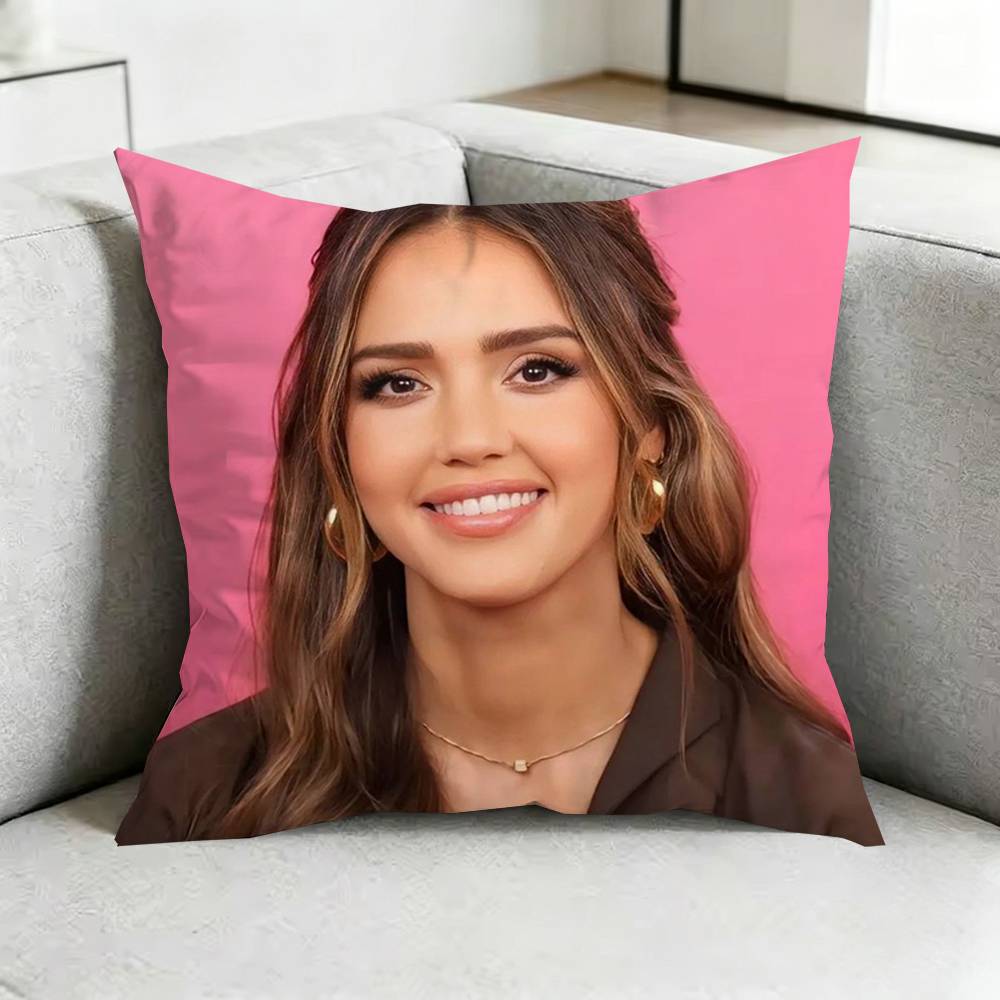 JessicaA AAlba Actor Pillow Case Square DoubleSided Sofa Cushion Cover Bedroom Bedside Pillow Gift