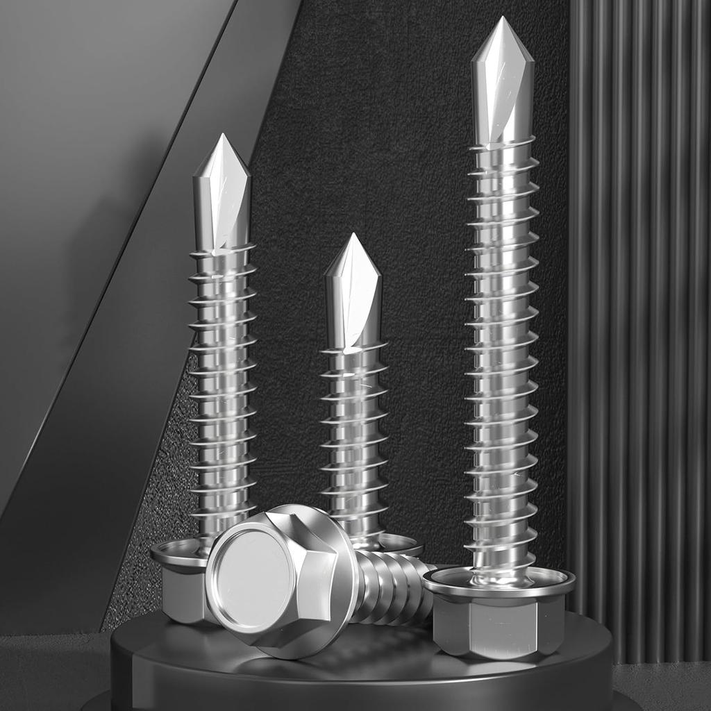 150 саморезов из нержавеющей стали с профилем «ласточкин хвост», наружный шестигранник с автоматической засверловкой.