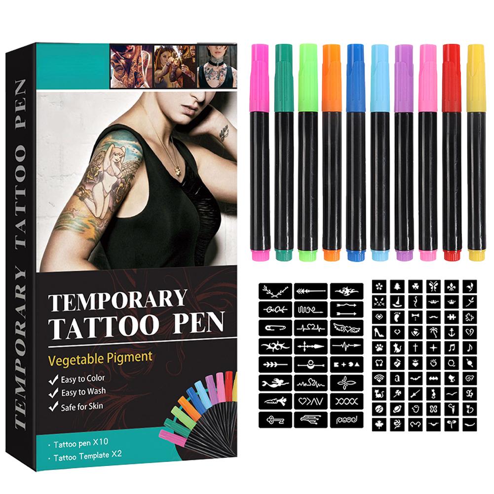 Temporary Tattoo Pen With Tattoo Stencils Body Marker Skin Friendly 10 Colors For Body Art Painting Drawing Pen