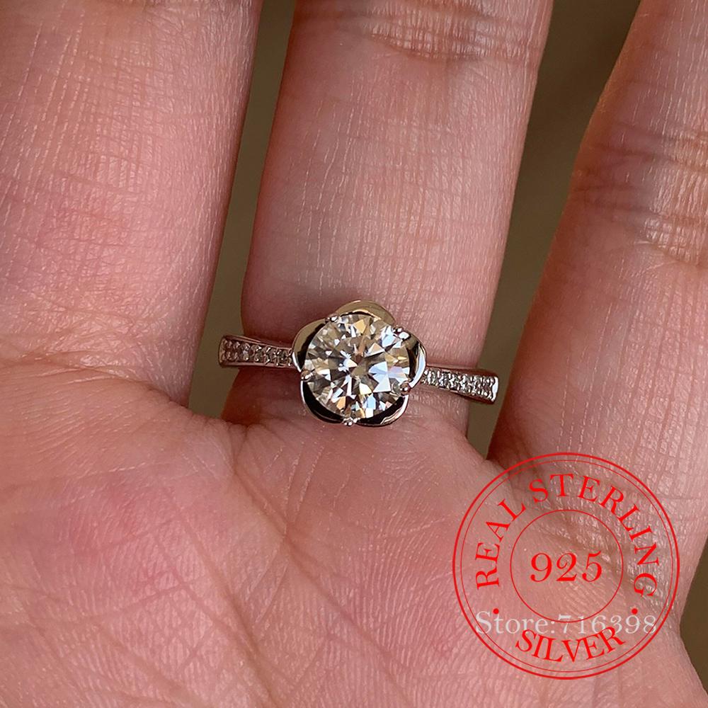 925 Sterling Silver Jewelry Luxury Crystal Flower Finger Rings for Women Wedding Party Jewelry for Girls Friend Gift