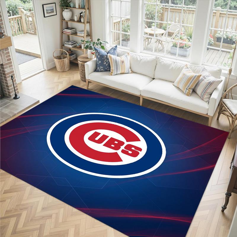 Chicago Cubs Design Crystal Velvet Carpet Cozy Non?Slip Printed Rug For Bedroom Living Room Entrance