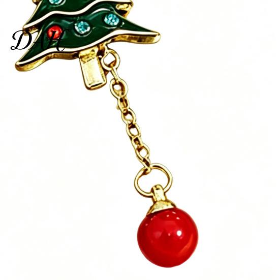 Decorative Seasonal Jewelry 1 Pair Christmas Tree Earrings for Women, Colorful Rhinestone Shaped Festive Party with Red Bead Charm, Winter Holiday