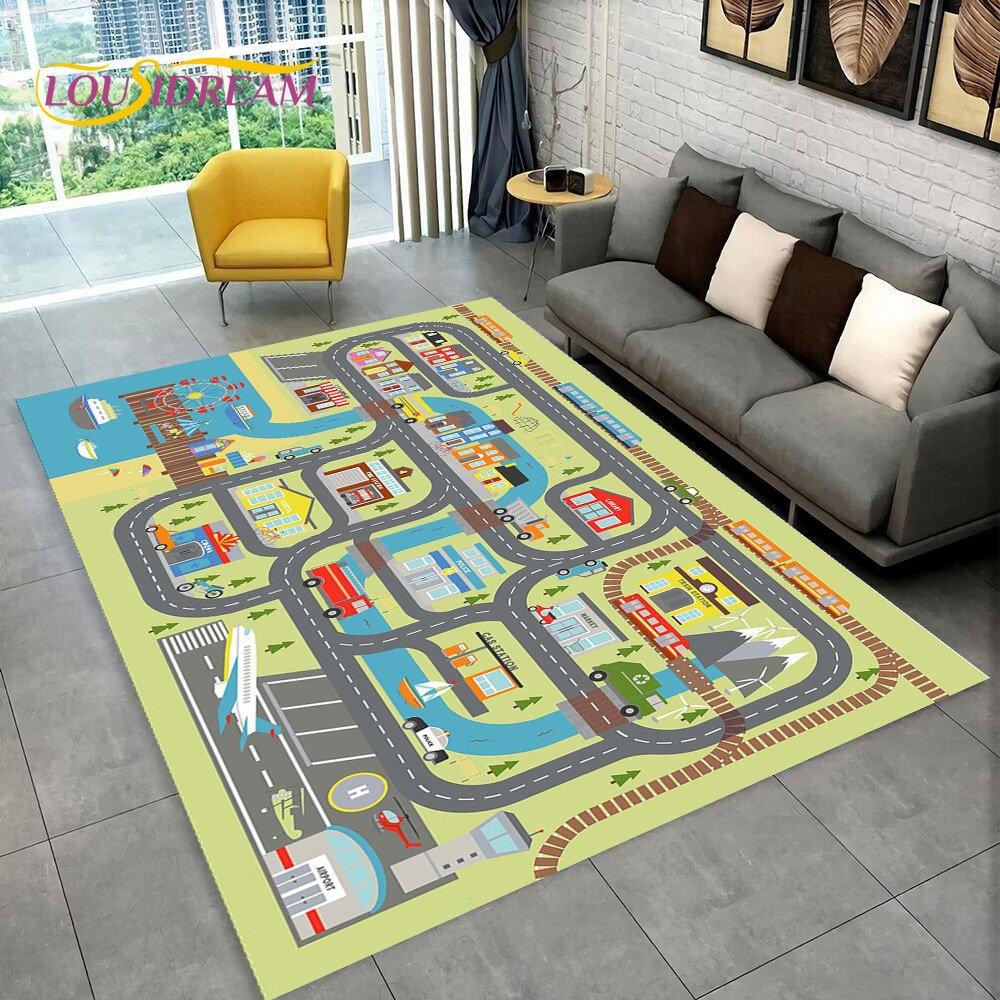 Highway City Child Playmat Large Carpet Rug for Home Living Room Bedroom Sofa Doormat Decor Kid Play Area Rug Non-slip Floor Mat