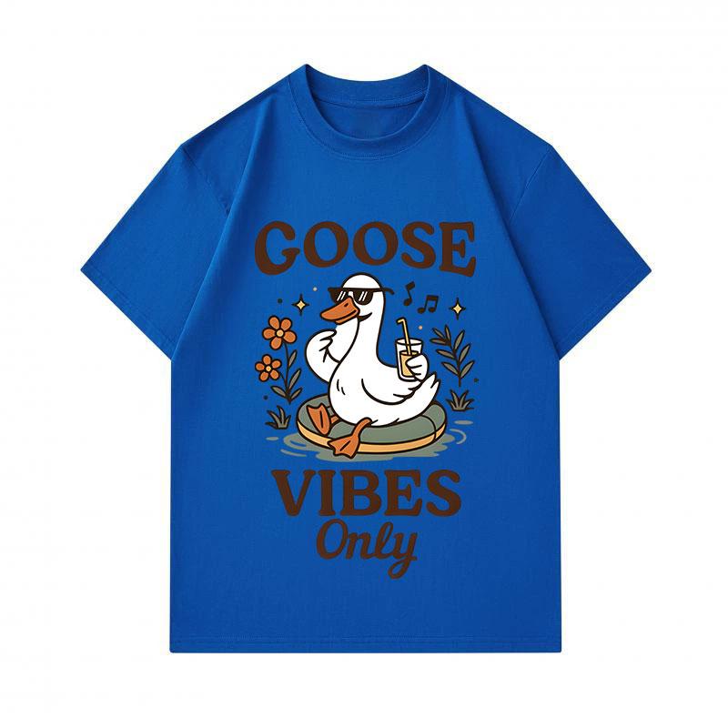 Men's 100% Cotton Crew Neck Short Sleeve T-Shirt, Funny Goose Vibes Only Cartoon Print Casual Summer Lightweight Comfy Tee for Daily Wear