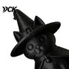Dark Cute Halloween Table Decor Gothic Witch Hat Black Cat Figurine, 3D Printed Wizard Cloak Kitten Detailed Textured Statue Statue, Spooky