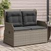 Vidaxl Rozkładana Ławka Ogrodowa Z Poduszkami, Szara, Polirattan