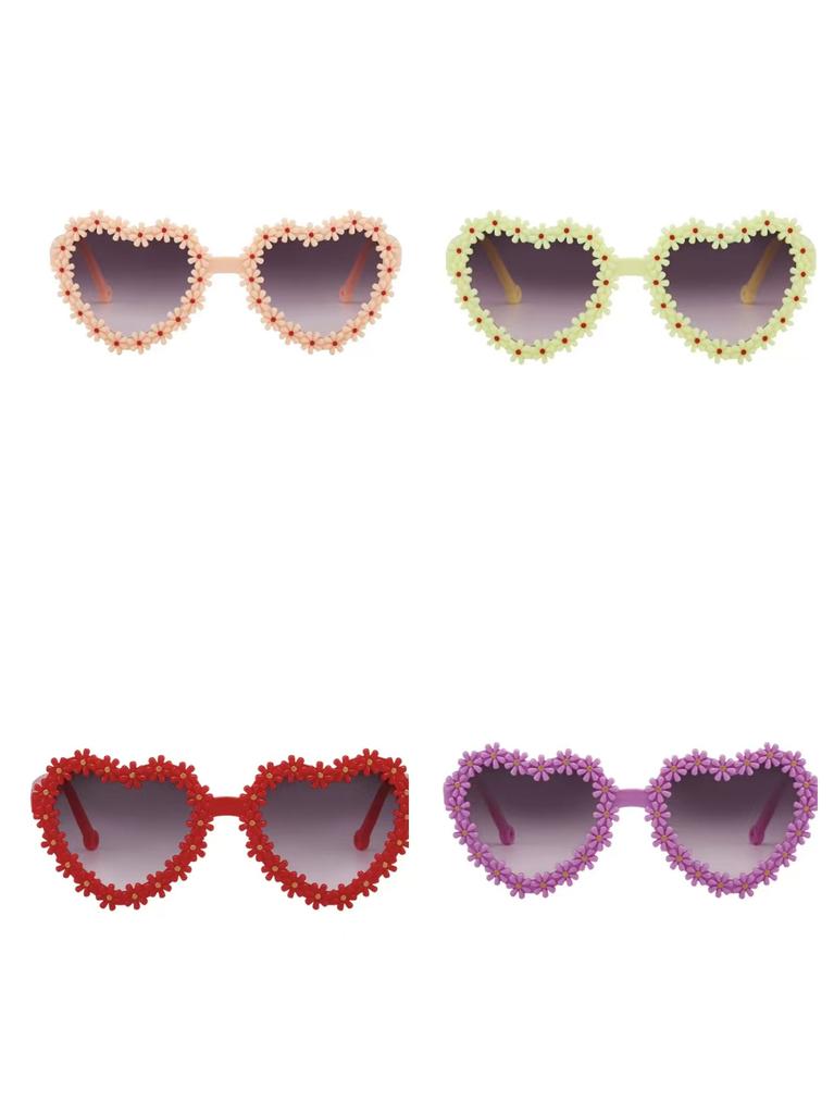Cute Heart Flower Sunglasses for Kids Girls Boys, New Fashion Love Frame Sun Glasses UV400 Protection Shades Gift for Children