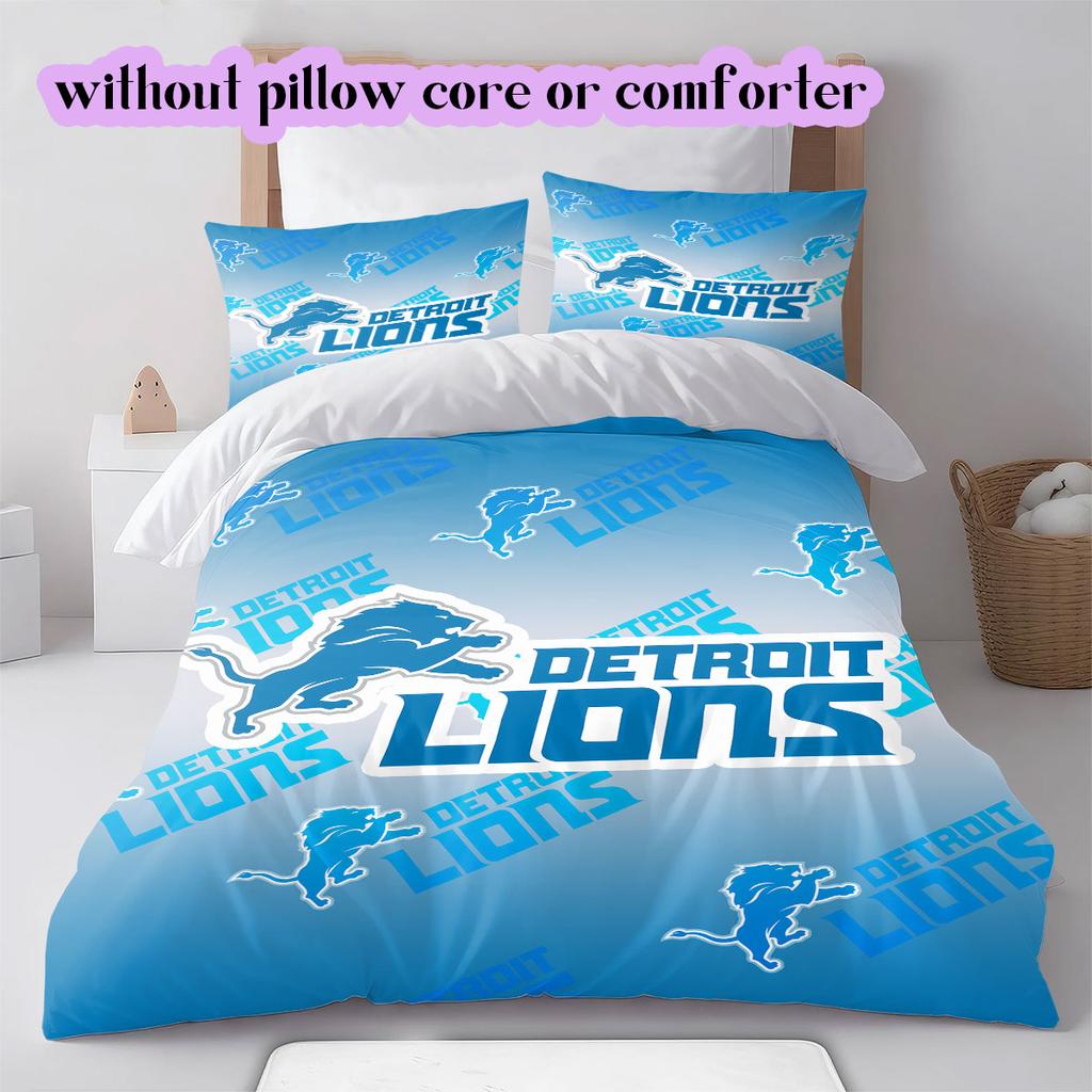 Detroit Lions rugby Pattern Bedding,Quilt Set Quilt Cover Pillowcase Home Birthday Gift (1*duvet cover+2*pillowcase,without core)