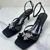 Fashion New Open Toe Ankle Strap Thin High Heels Women Summer Shiny Rhinestone Designer Heeled Sandals Elegant Banquet Wedding Shoes