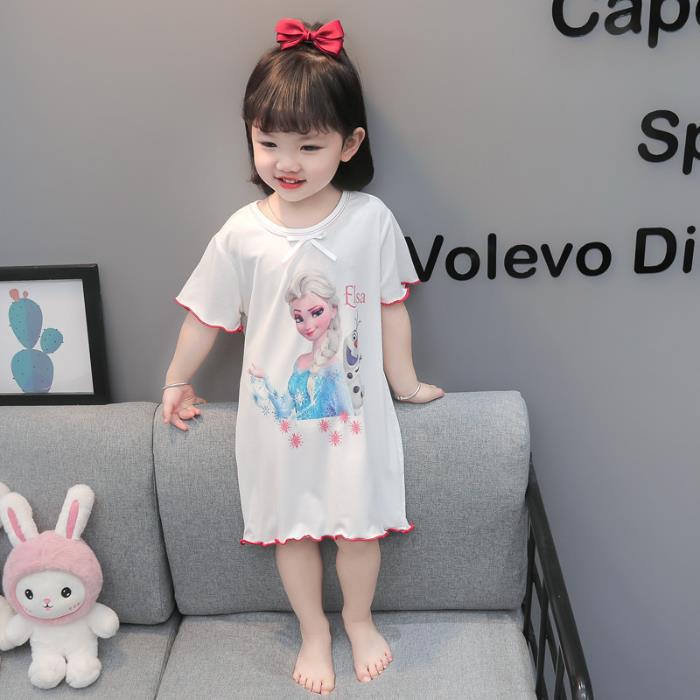 Girls Mermaid Princess Short Sleeve Nightgown Summer Ice Silk Thin Pajamas Kids Baby Home Wear Dress