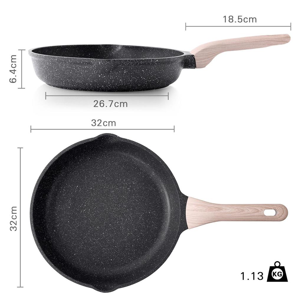 Сковорода с плоским дном и антипригарным покрытием для жарки стейков, омлетов, блинов, завтраков, блюд вок, а также для газовых и индукционных плит.