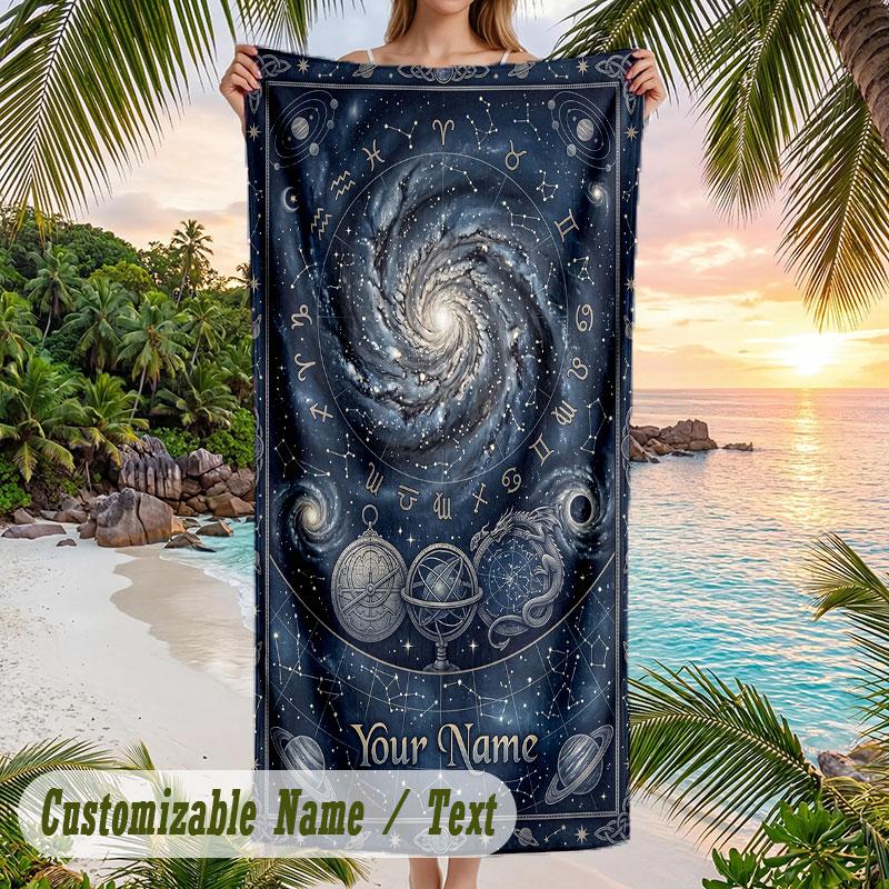 Cosmic Stars Moons Theme Quick Dry Beach Towel Custom Name Text Print Large Sand Resistant Towel Beach Vacation