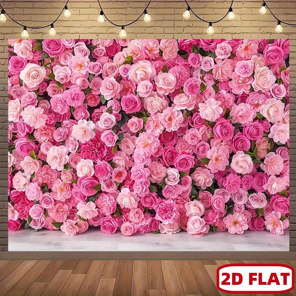 2D flat 1pc rose wall photography polyester background fabric - Gorgeous pink floral design, perfect for parties