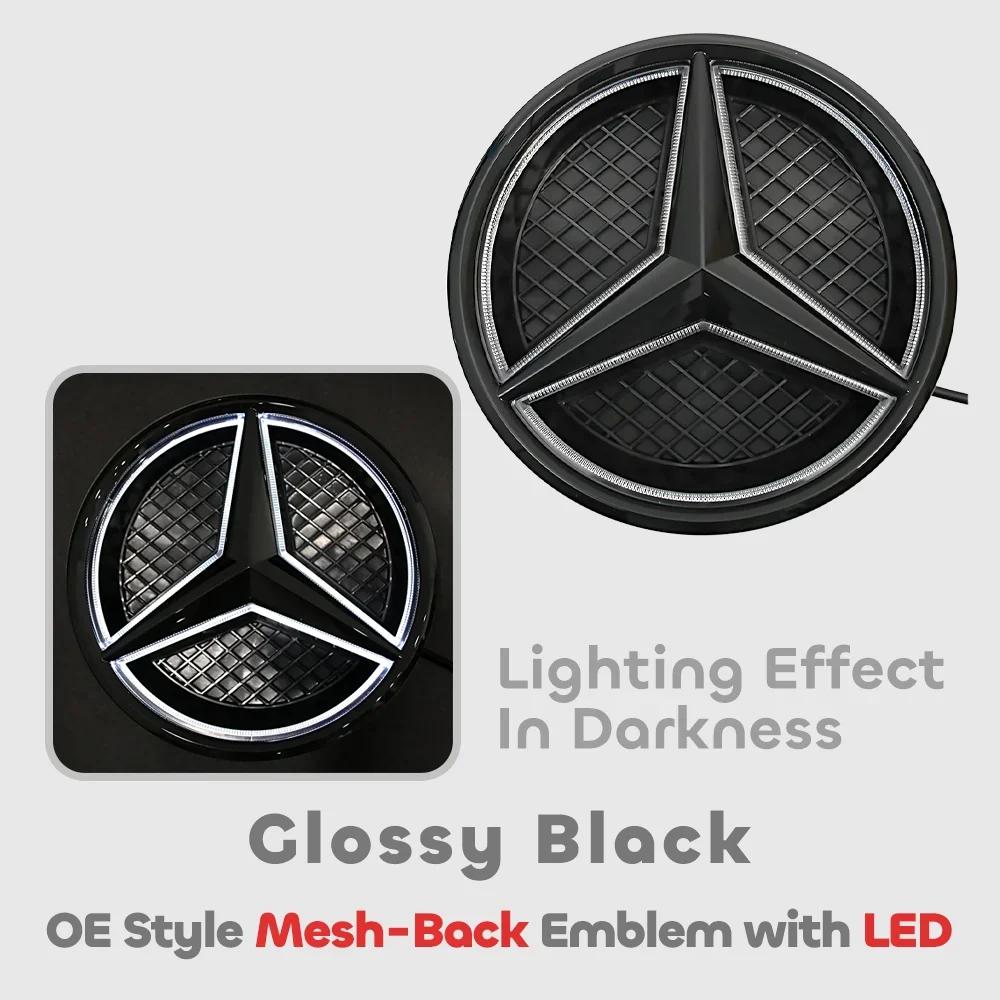 Front Grille Star Logo 3D Mirror Emblem With LED Lighting Chrome Silver Glossy Black For Mercedes Benz E-Class W213 16-20 BB1