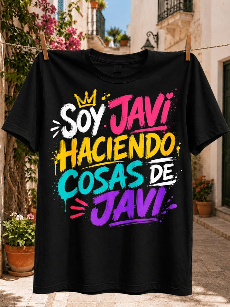 I Am Javi Doing Javi Things Spanish QuoteCrown and Multicolor Paint Brush Lettering Colorful Brush Unisex All TShirt