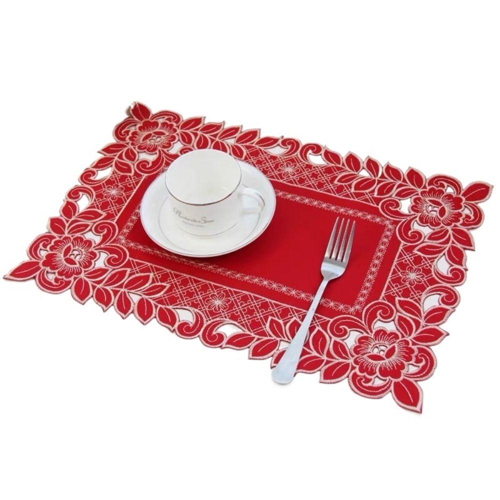 Большая вышитая кружевная салфетка из ткани, нескользящая, цветочная, подставка под обеденный стол, отель