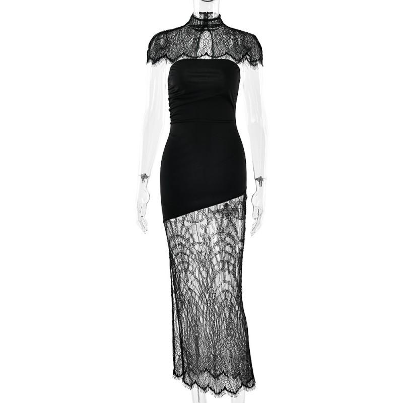 Sexy Lace Shrug Maxi Dress Slim Fit Backless Split Party Women