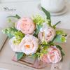 Букет из искусственных пионов, 5 головок, реалистичные искусственные шелковые цветы, свадебная вечеринка, домашний офис, центральный элемент стола, пластиковые искусственные цветочные растения, украшение