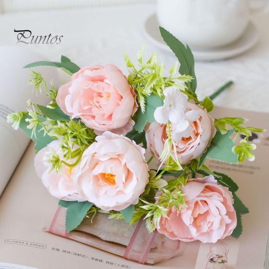 Букет из искусственных пионов, 5 головок, реалистичные искусственные шелковые цветы, свадебная вечеринка, домашний офис, центральный элемент стола, пластиковые искусственные цветочные растения, украшение