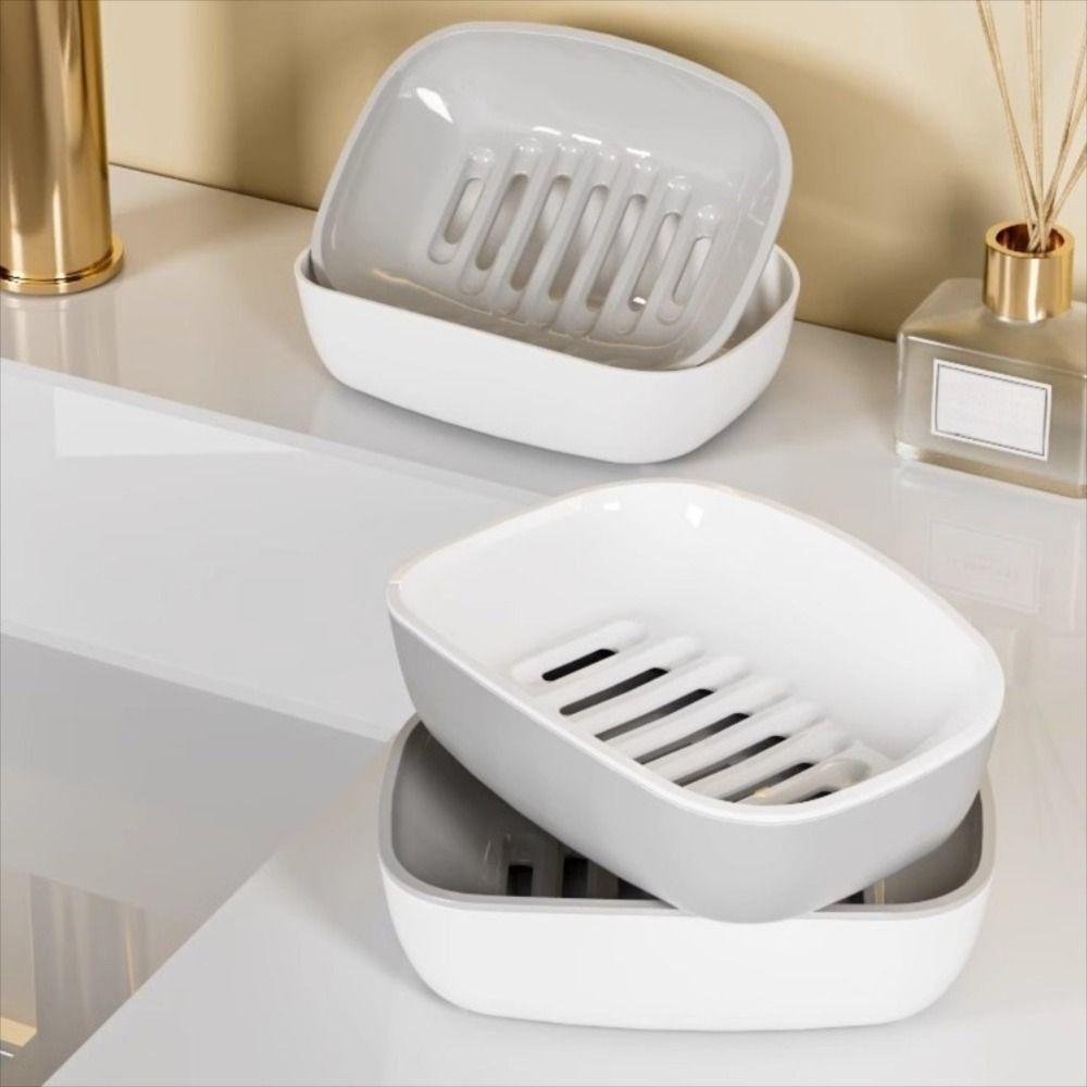 Plastic Soap Box Double-Layer Soap Storage Holder Portable Draining Soap Shelf Home Bathroom