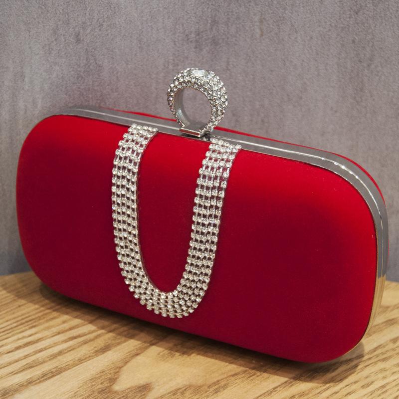 Red Flannel Rhinestone Bag Velvet Evening Purses Crossbody Elegant Party Clutch Bling Shoulder Female Bag Diamond Handbag