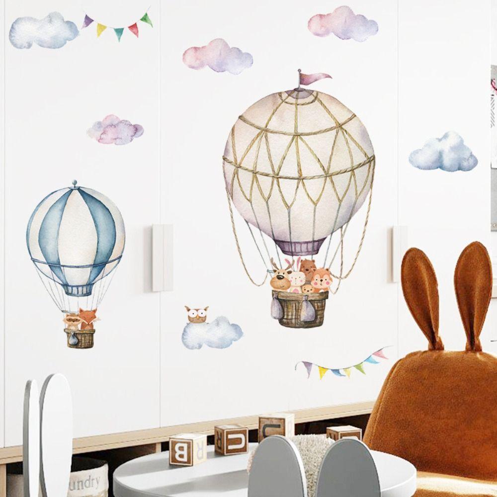 Bedroom Background Nursery Wall Decals Cloud Sticker Animal Wallpaper Hot-air Balloon Sticker