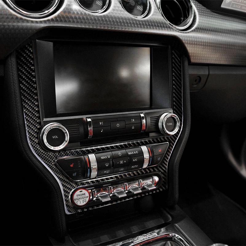 Накладка на декоративную крышку панели CD из углеродного волокна для Ford Mustang 2015-2019 с левым рулем, центральная консоль, мультимедийная отделка, наклейка на рамку
