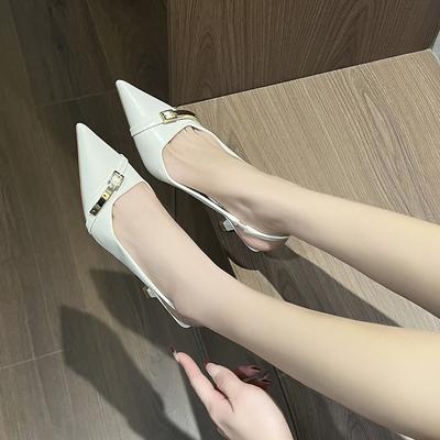 Темпераментный острый носок тонкий каблук высокий каблук одинарные туфли женские слово с тонким ремешком пряжкой сумка голова сандалии лето