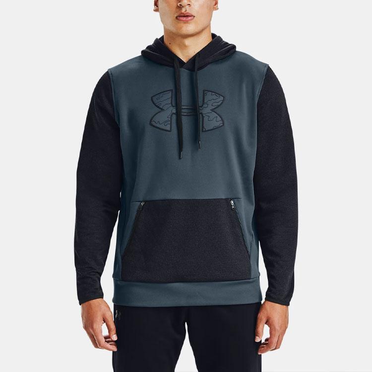 Under Armour Текстурированная флисовая теплая спортивная толстовка с капюшоном с большим логотипом, мужская толстовка с капюшоном, цвет «механический-синий» 1360717-467