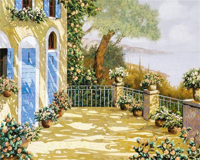 RUOPOTY Раскраска по номерам Городской пейзаж для гостиной на холсте Уникальный подарок Акриловая картина по номерам Дом