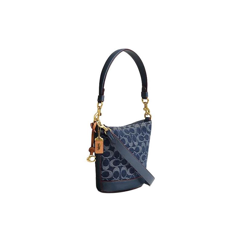 COACH Dakotah 16 Classic Presbyopia Logo Fabric and Cow Leather Bucket Bag Shoulder Crossbody Bag Handbag Small Women's Blue